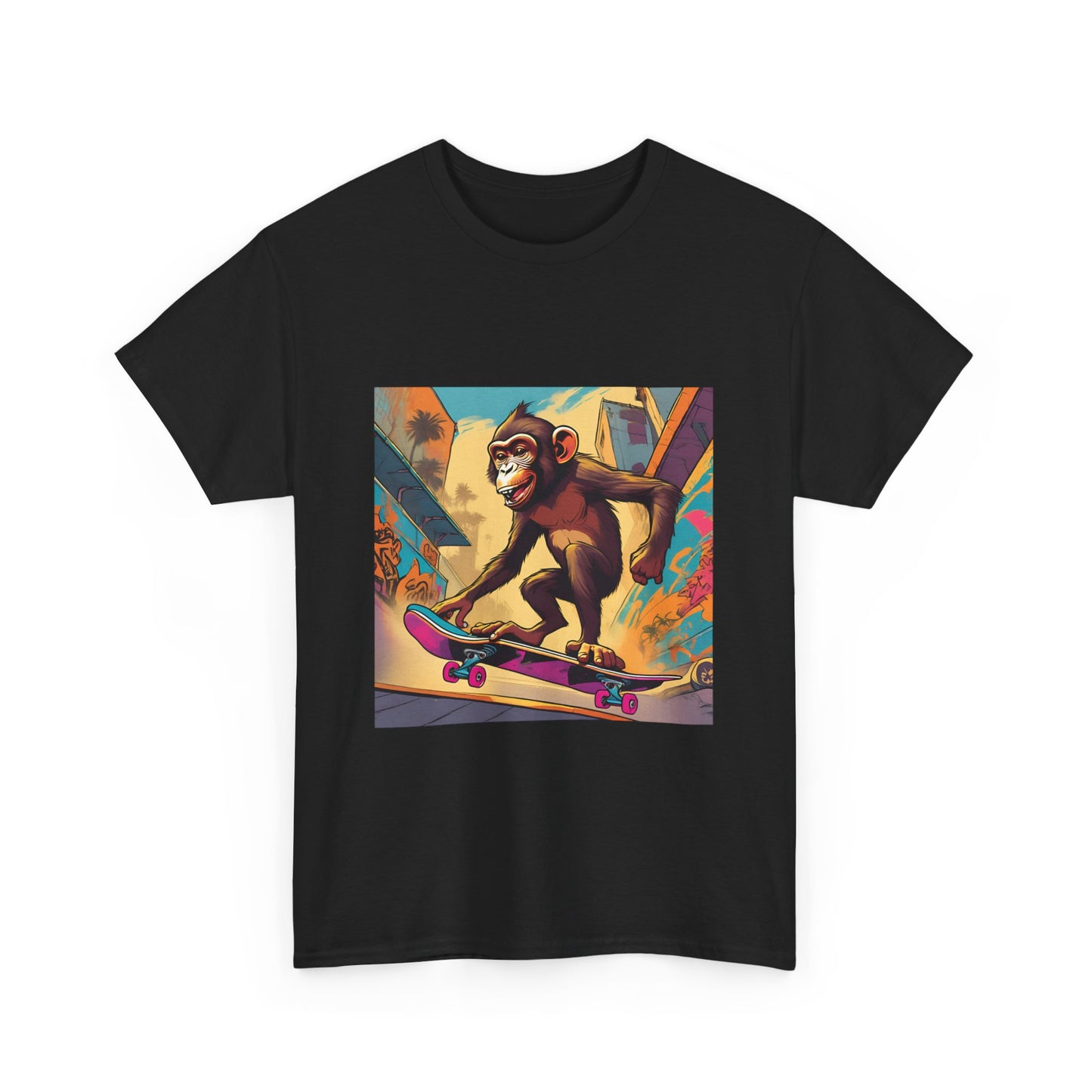 Skateboarding Monkey Unisex Heavy Cotton Tee - Fun Graphic Tee for Animal Lovers