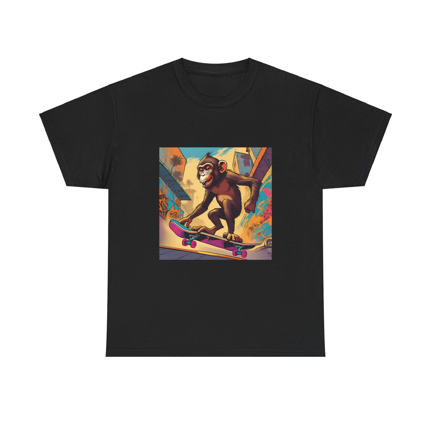 Skateboarding Monkey Unisex Heavy Cotton Tee - Fun Graphic Tee for Animal Lovers