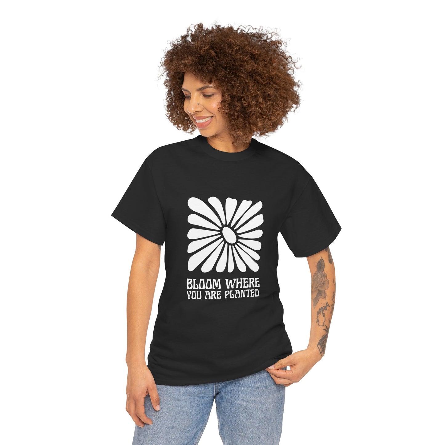 Unisex Heavy Cotton Tee - "Bloom Where You Are Planted" Inspirational Shirt