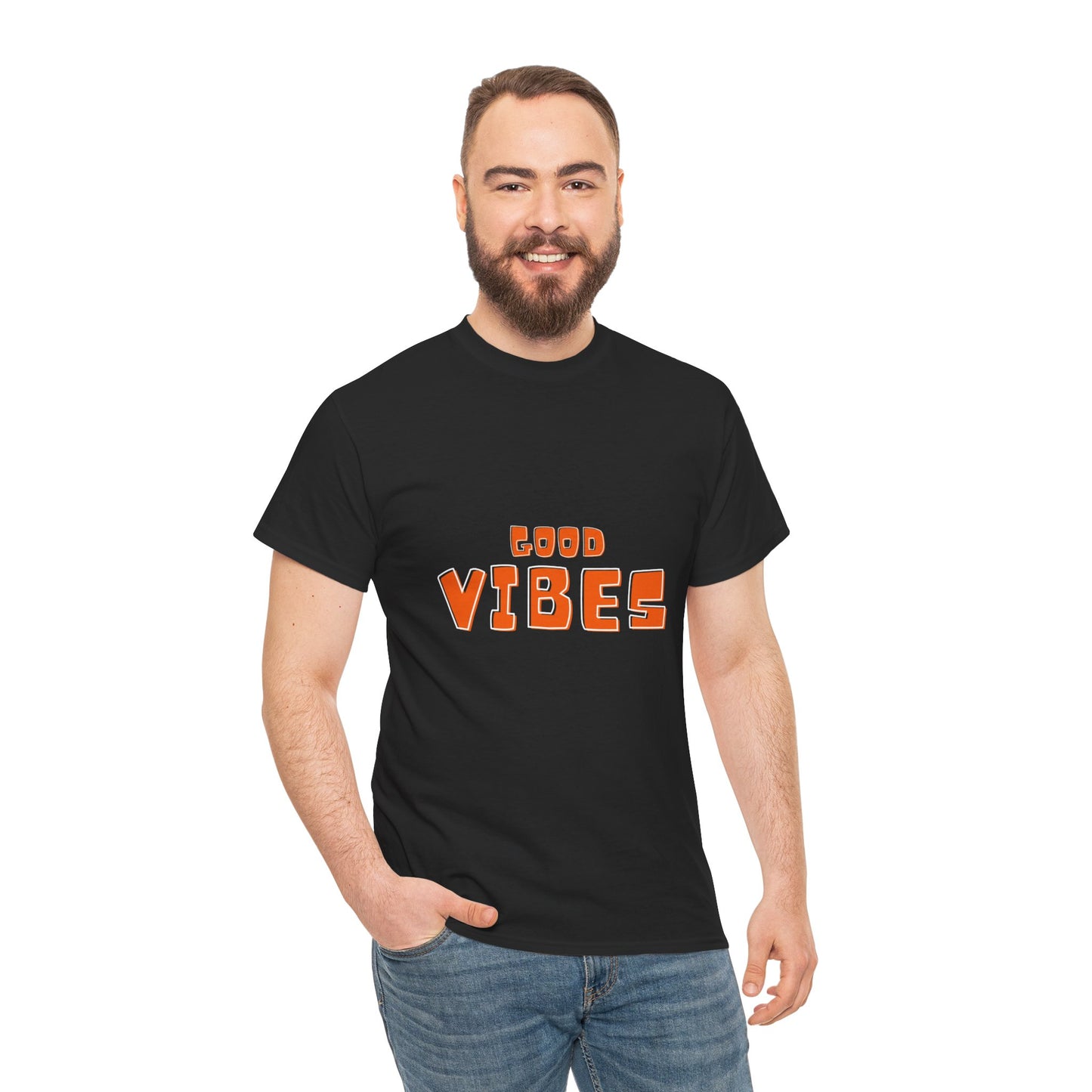 Good Vibes Unisex Heavy Cotton Tee - Comfortable Casual Wear for Relaxed Days