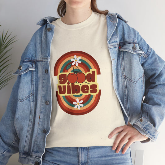 Good Vibes Unisex Heavy Cotton Tee - Retro Style Shirt for Casual Wear