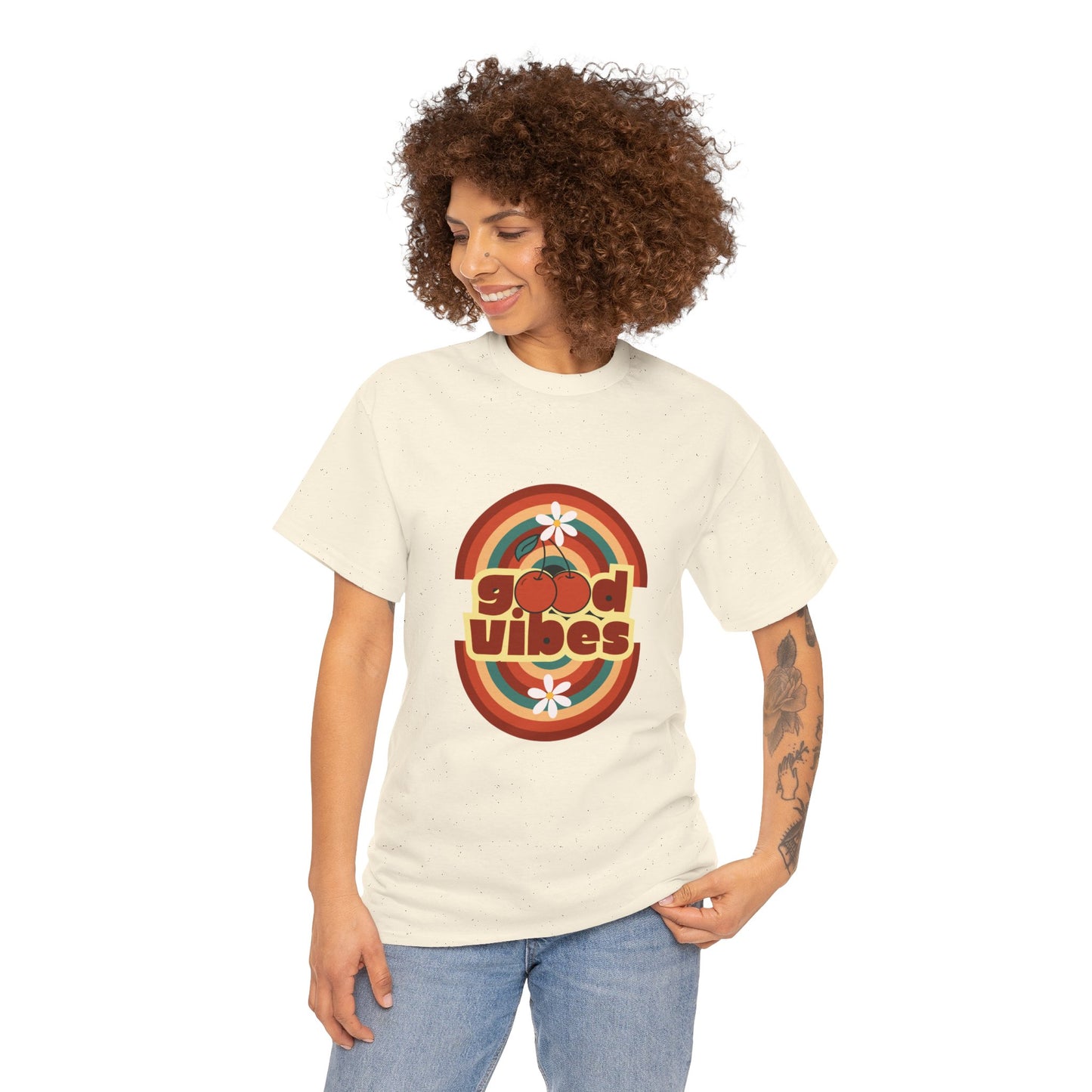 Good Vibes Unisex Heavy Cotton Tee - Retro Style Shirt for Casual Wear